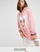 Criminal Damage X Manta Oversized Hoodie With Lace Up & Face Graphic - Pink
