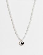 Asos Design Necklace With Pearl And Flower Yin-yang Charm-multi