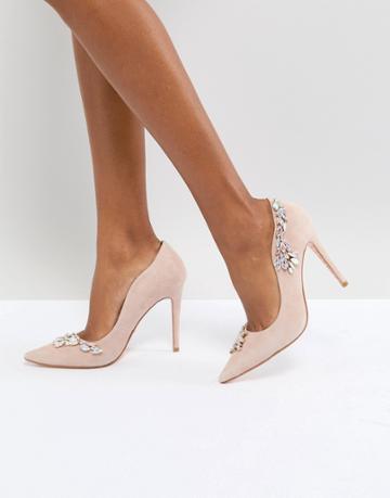 Dune London Bridal Bestowed Pink Suede Court Shoe With Irredesent Beading - Pink