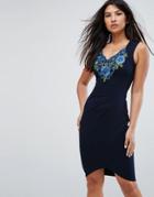 Jessica Wright Wrap Front Dress With Embroidery Detail - Navy