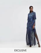 A Star Is Born Embellished Embroidered Maxi Dress With Tassle Detail - Blue
