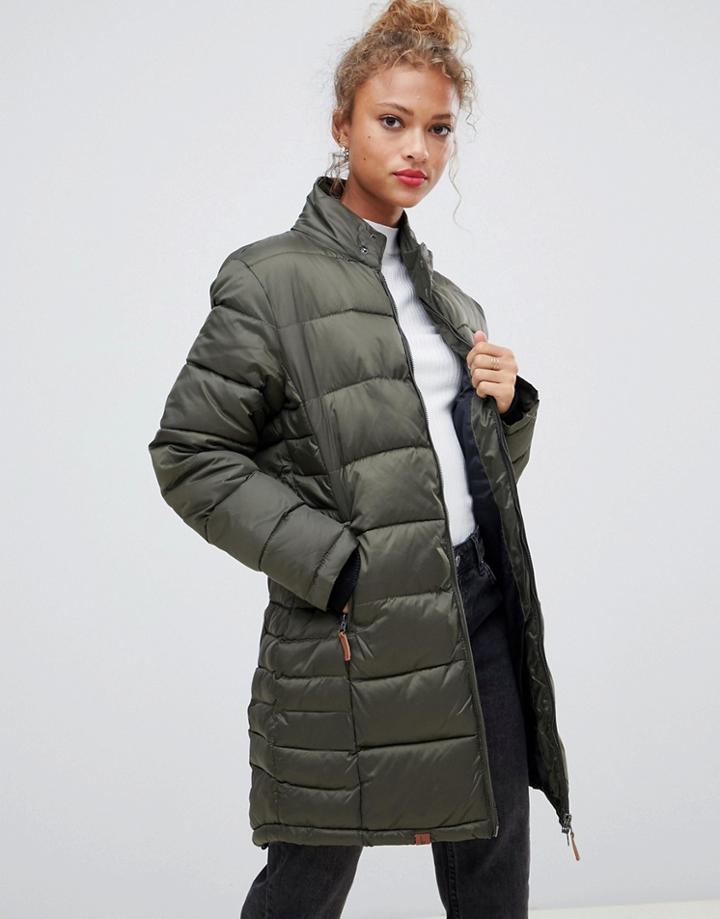 Blend She Dodi Tube Quilted Longline Coat - Green