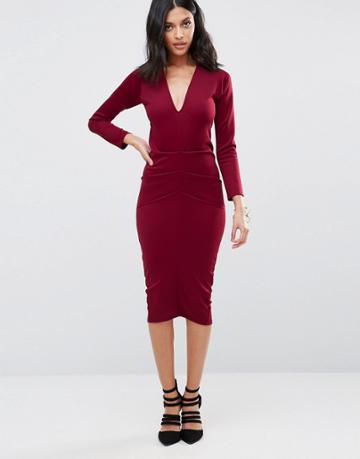 Honor Gold Jennie Midi Pencil Dress - Red