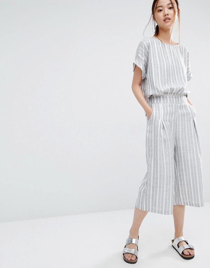 Zacro Relaxed Jumpsuit With Zip Detail In Light Stripe - Gray