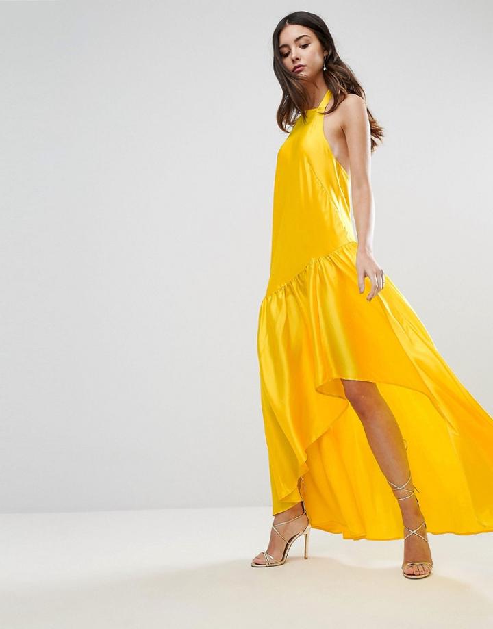 Asos Halter Hanky Hem Maxi Dress - Yellow