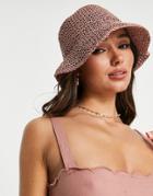 Asos Design Crochet Straw Bucket Hat In Mauve-pink