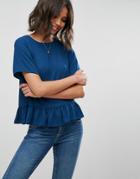 Asos Woven T-shirt With Ruffle Hem - Blue
