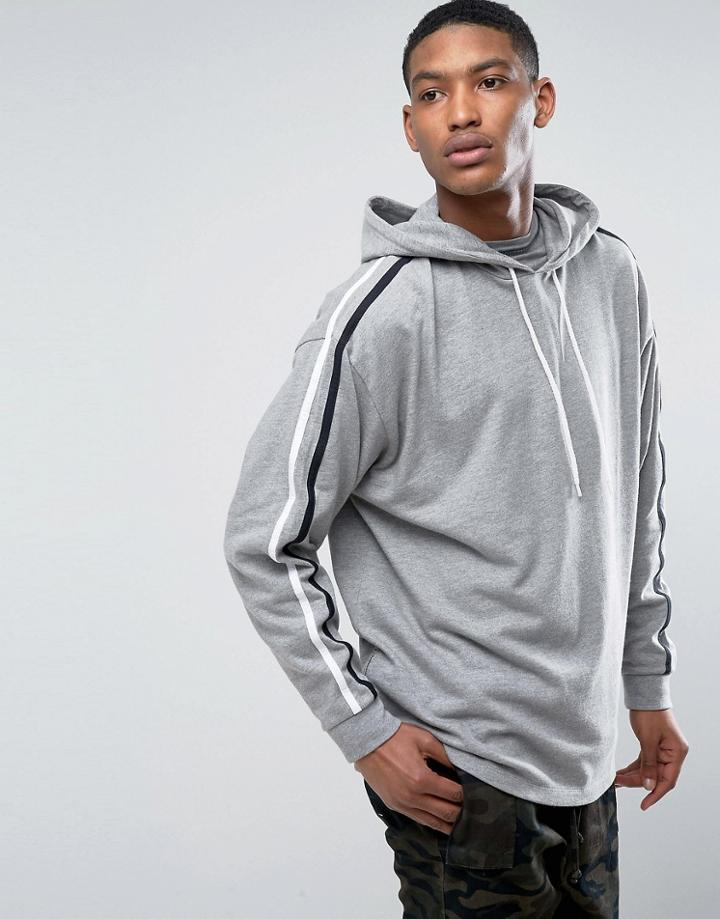 Asos Oversized Hoodie With Piping & Side Zips - Gray