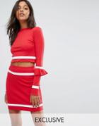 Missguided Long Sleeve Contrast Stripe Top - Red