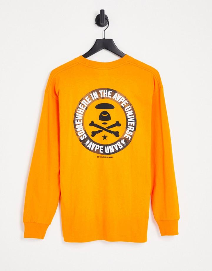 Aape By A Bathing Ape Stamp Backprint Long Sleeve Top In Orange