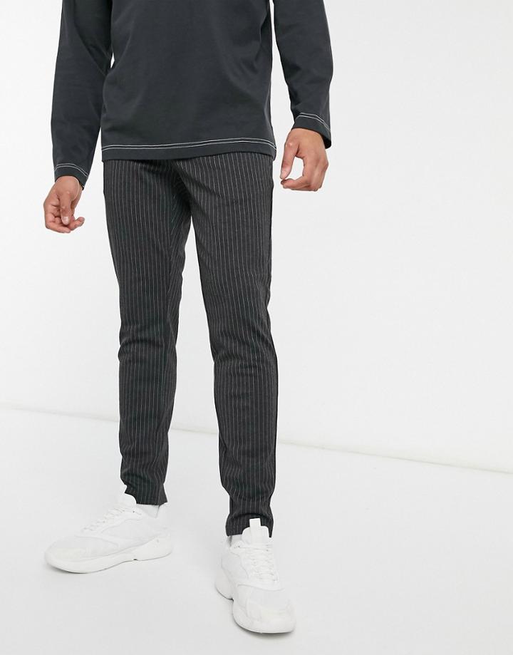 Only & Sons Stretch Stylish Pants In Dark Gray Pinstripe-grey