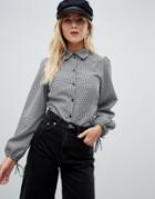 Nobody's Child Tie Sleeve Shirt In Gingham - Black
