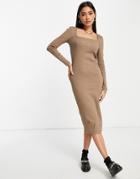Vero Moda Square Neck Body-conscious Midi Dress In Light Brown
