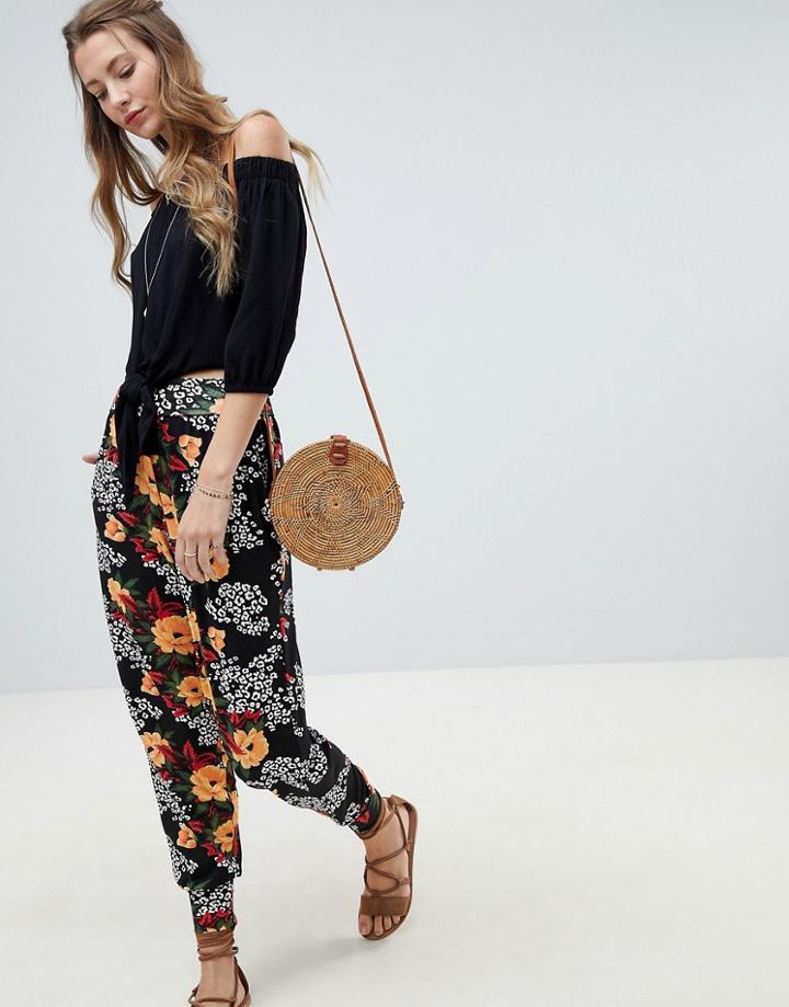Asos Design Harem In Animal Floral Print - Green