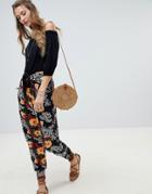 Asos Design Harem In Animal Floral Print - Green