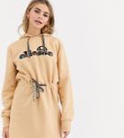Ellesse Hoodie Dress With Front Logo And Drawstring Waist-tan