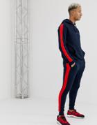 Asos Design Tracksuit Hoodie/skinny Jogger With Side Stripe In Navy - Navy