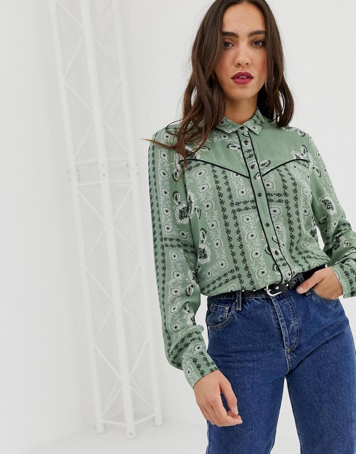 Stradivarius Rodeo Printed Shirt In Green - Green