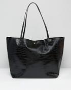 Asos Design Croc Bonded Shopper Bag - Black