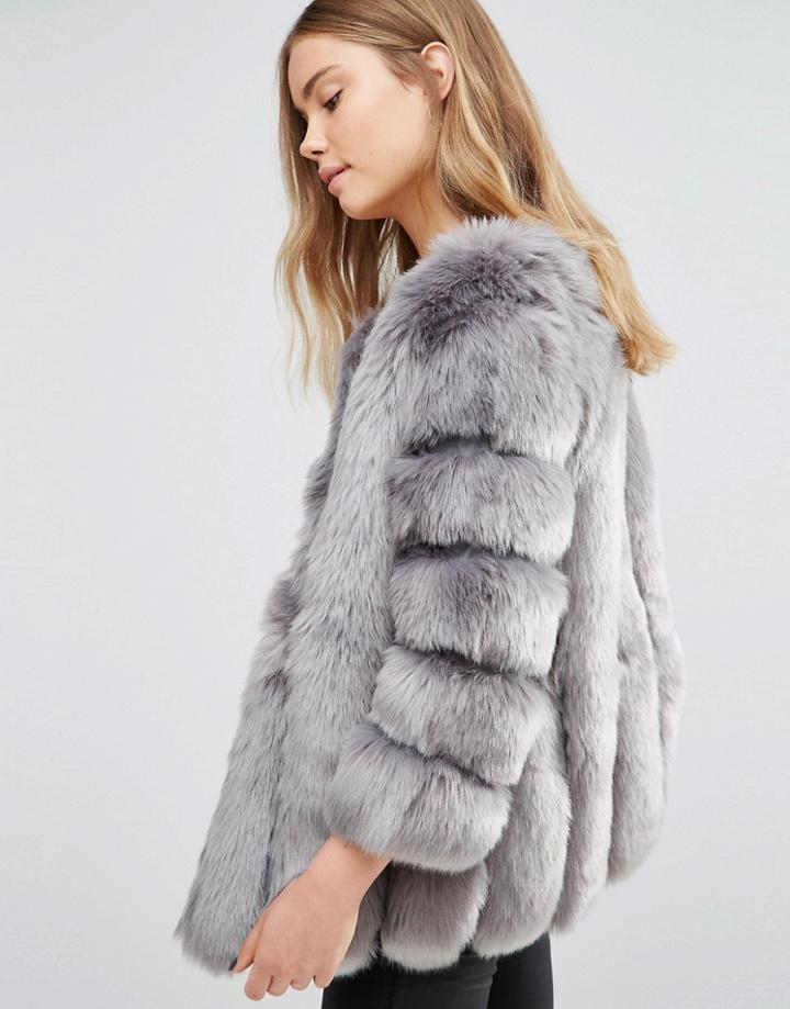 Jayley Luxurious Stripe Fur Jacket - Gray