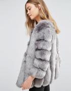 Jayley Luxurious Stripe Fur Jacket - Gray