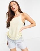 Mango Ruched Side Linen Tank Top In Buttermilk-yellow