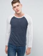 Brave Soul Long Sleeve Contrast Raglan T-shirt - Navy