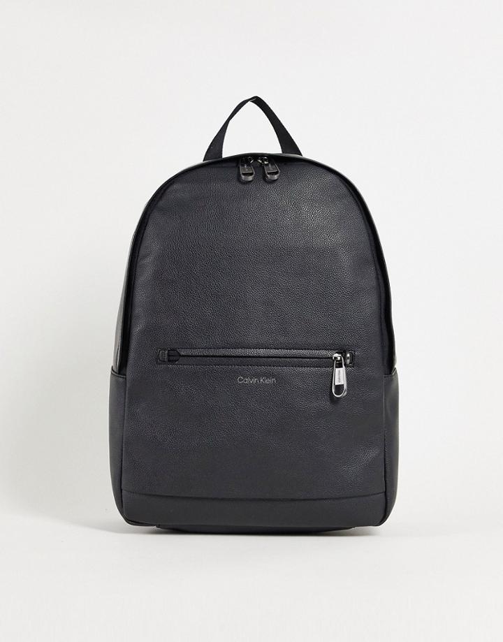 Calvin Klein Round Faux Leather Backpack In Black