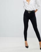 Asos Ridley High Waist Skinny Jeans In Clean Black With Extended Belt Detail And Back Seam - Black