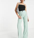 Bershka Petite Wide Leg Slouchy Dad Tailored Pants In Sage-green