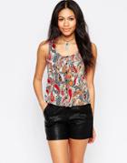 Brave Soul Paisley Print Tank With Button Detail - Multi