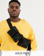 Asos Design Plus Cross Body Fanny Pack In Black With Multi Pockets And Contrast Stitch