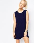 Asos Rib Dress With Dropped Armhole And Crew Neck - Navy