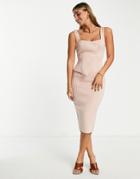 Asos Design Pencil Midi Dress With Corset Overlay In Light Pink