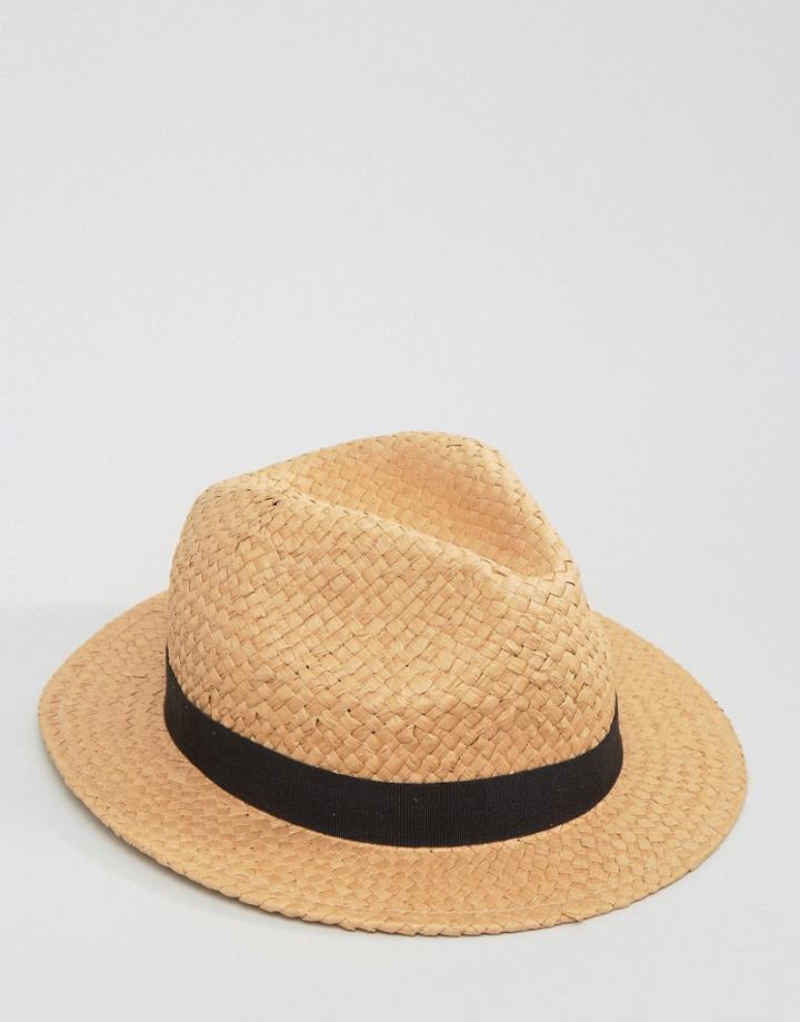 Asos Straw Fedora Hat With High Crown - Beige