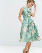 Chi Chi London Satin Midi Dress In Floral Print - Multi