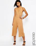 Asos Tall Sleeveless Jersey Jumpsuit With Wrap Front - Camel