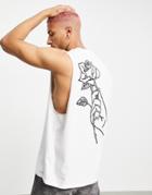 Asos Design Relaxed Organic Tank In White With Rose Back Print