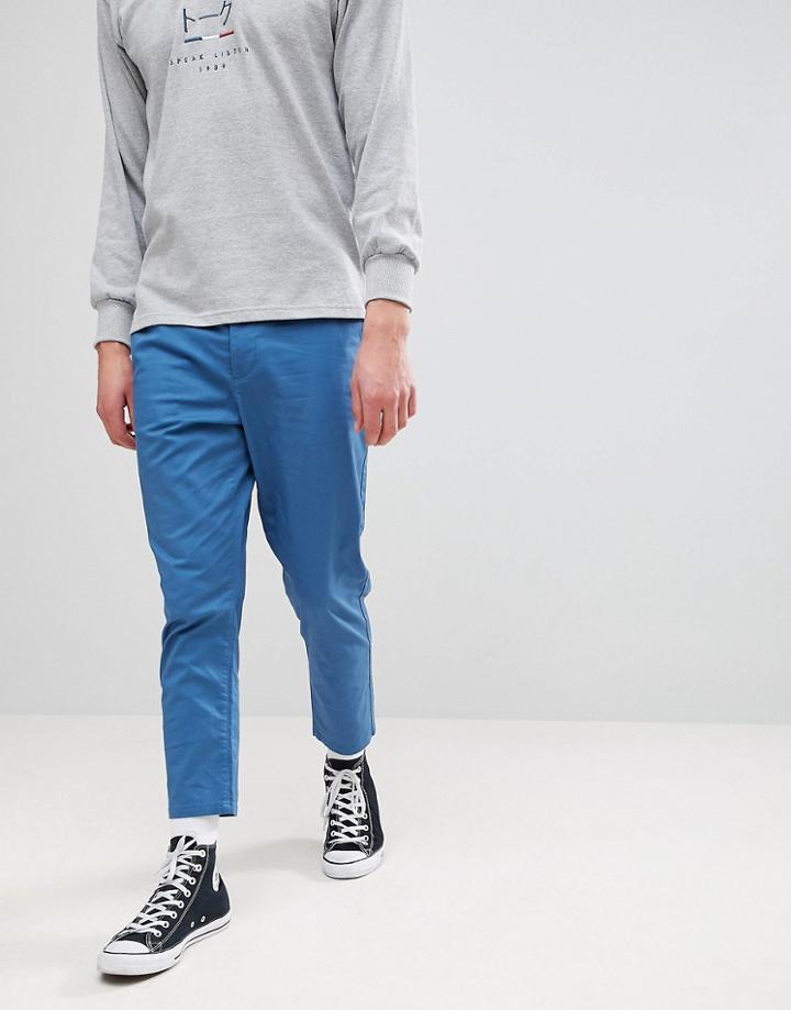 Asos Tapered Cropped Chinos In Blue - Blue