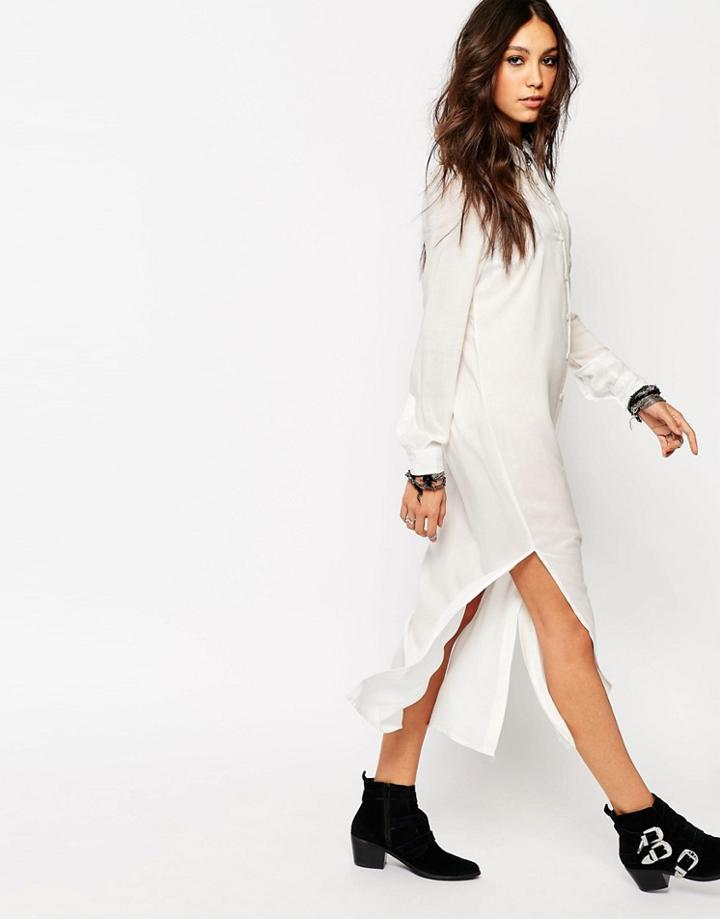 Noisy May Longline Shirt With Side Splits - White
