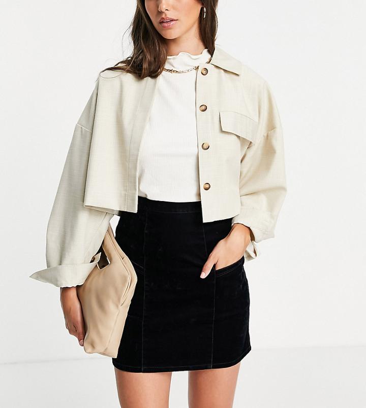 Asos Design Tall High Waist Velvet Mini Skirt In Navy