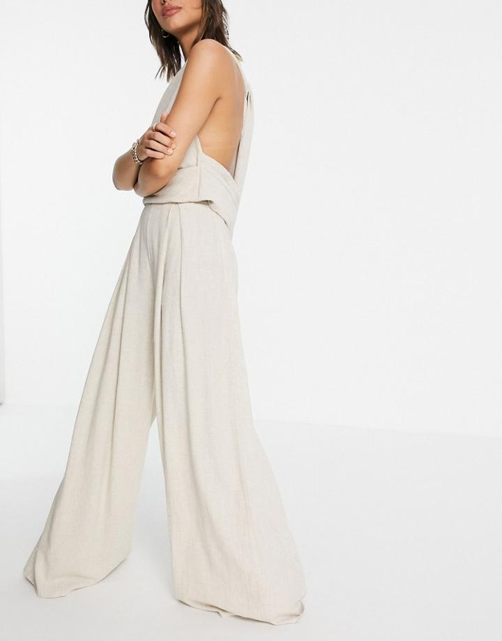Asos Design Set Wide Leg Linen Pants-white