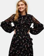 Topshop Idol Spot Ruffle Maxi Dress In Navy Blue-blues