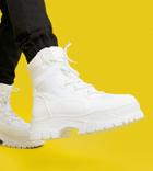 Asos Design Lace Up Boots In White Faux Suede On Chunky Sole