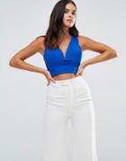 Wal G Notch Front Crop Top - Blue