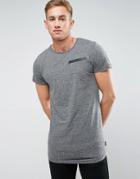 Bellfield Longline T Shirt With Tech Zip - Gray