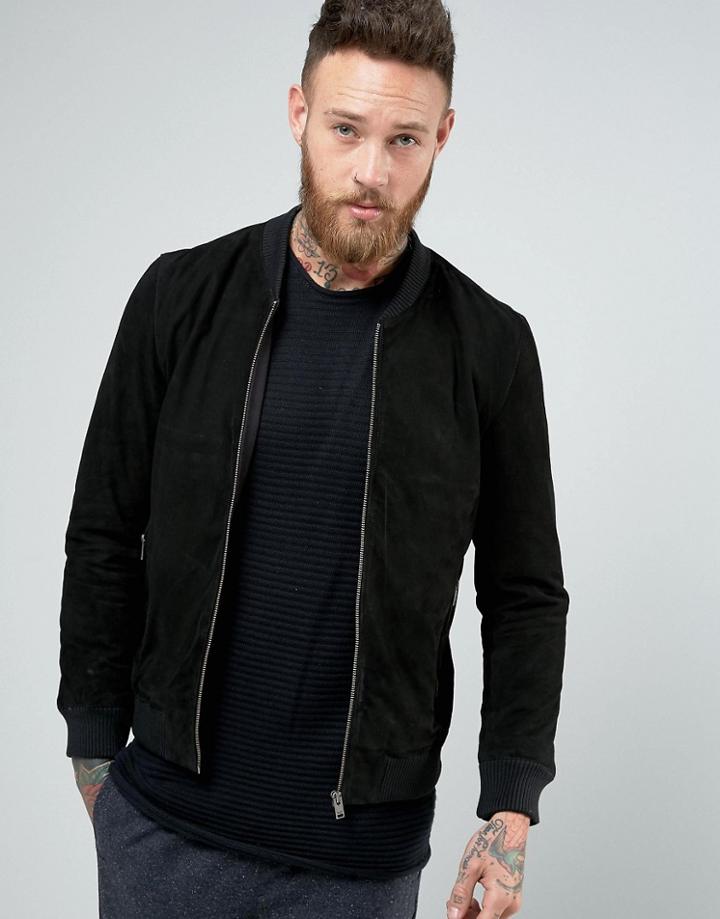 Selected Homme Suede Bomber - Black