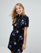 Nobody's Child High Neck Dress With Key Hole Detail In Floral - Purple