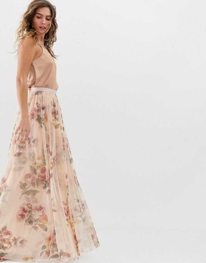 Needle & Thread Floral Maxi Skirt In Rose Quartz - Pink