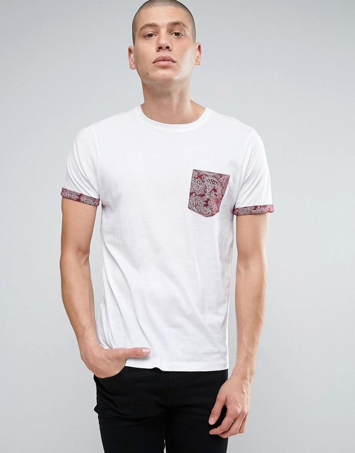 Brave Soul Paisley Pocket Print T-shirt - Blue